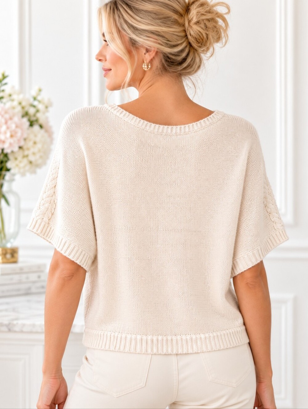 New York & Company Ivory Embellished Textured Knit Sweater | Size XS - Picture 3 of 9
